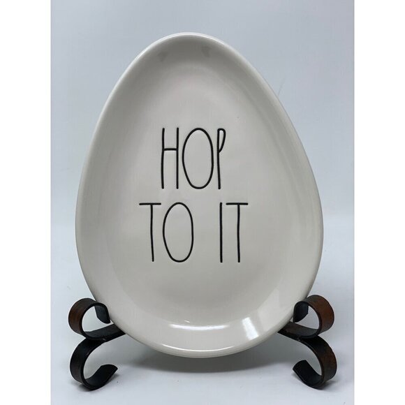 Rae Dunn Easter HOP TO IT Egg Shaped Plate Ceramic Decor Spring Farmhouse LL - Picture 3 of 6